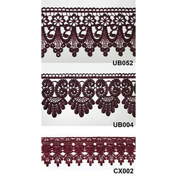 Altotux 3" Eggplant Embroidered Floral Scalloped Venice Lace Trim Victorian Guipure Sewing Supplies By Yard