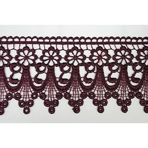 Altotux 3" Embroidered Floral 12 Colors Floral Venice Lace Trim Guipure By Yard (Eggplant)