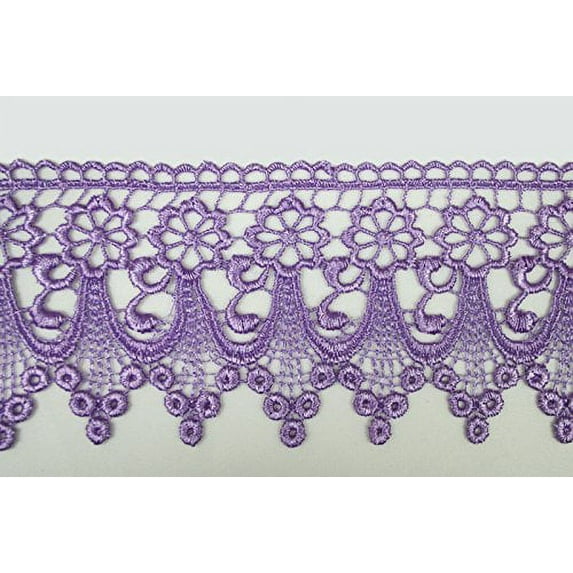 Altotux 3" Embroidered Floral 12 Colors Floral Venice Lace Trim Guipure By Yard (Lilac)