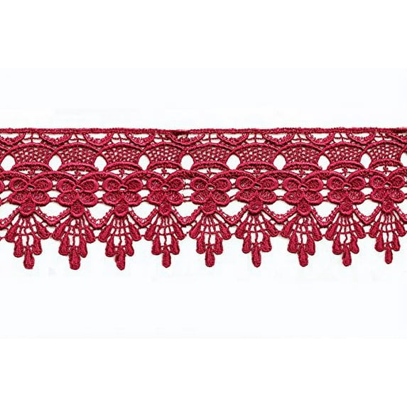 Altotux 3" Embroidered Floral Scalloped Venice Lace Trim Victorian Guipure Sewing Supplies By Yard (Burgundy)