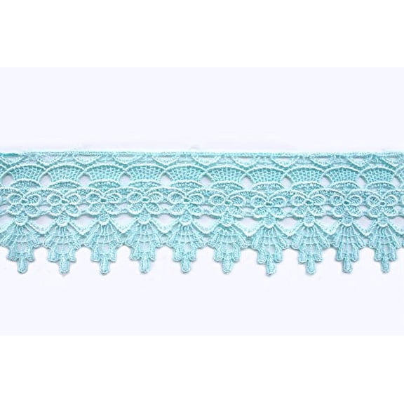 Altotux 3" Embroidered Floral Scalloped Venice Lace Trim Victorian Guipure Sewing Supplies By Yard (Light Blue)