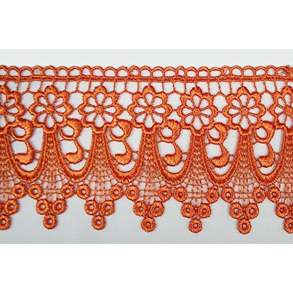 Altotux 3" Gold Green Gray Burgundy Embroidered Venice Lace Trim By 15" (ORANGE)