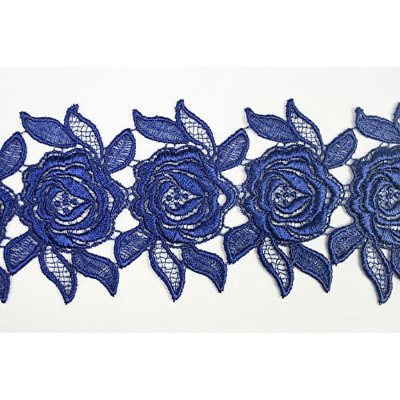 Altotux 3" Gold Green Gray Eggplant Embroidered Venice Lace Trim By 15" (ROYAL BLUE)