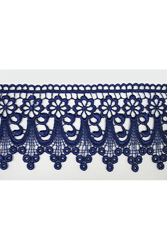 3" Royal Blue Cobalt Embroidered Floral Scalloped Venice Lace Trim Victorian Guipure Sewing Supplies By Yard (UB004)