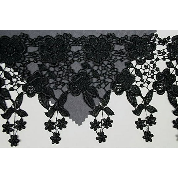 Altotux 4.5" 12 Color Dangling Embroidered Floral Venice Lace Trim Guipure By Yd (Black)