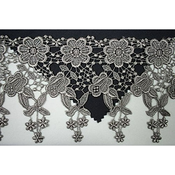 Altotux 4.5" 12 Color Dangling Embroidered Floral Venice Lace Trim Guipure By Yd (Gray)