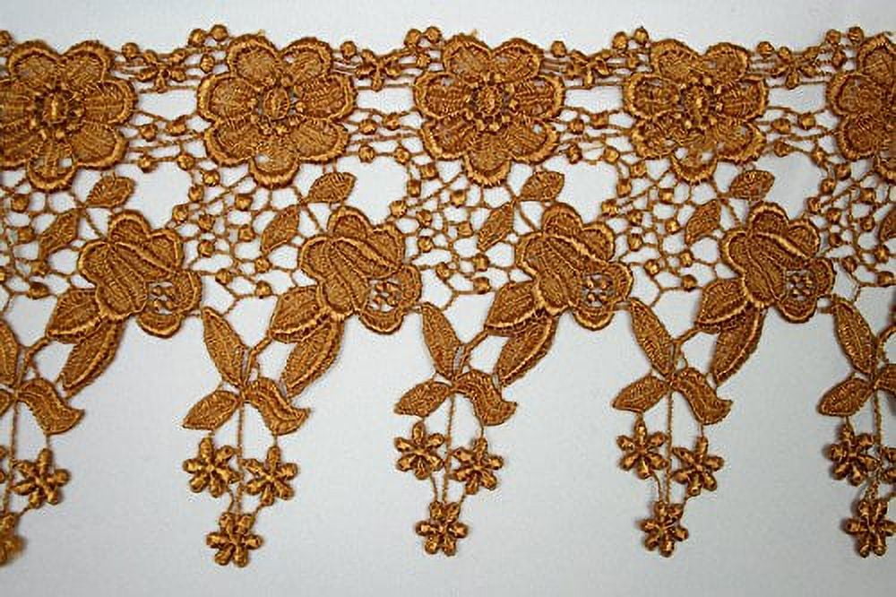 Burgundy Maroon Embroidery Venice Lace Trim - 5/8" To 5-1/8" Wide Guipure Lace By Yard