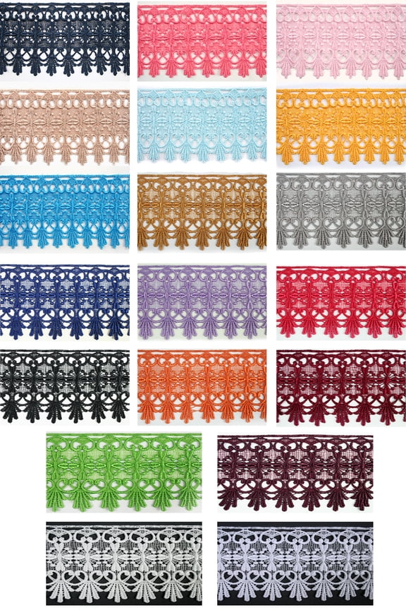 4.75" Embroidered 7 Colors Floral Venice Lace Trim Turquoise Pink Navy Guipure Trimming By Lot of 5 Yards