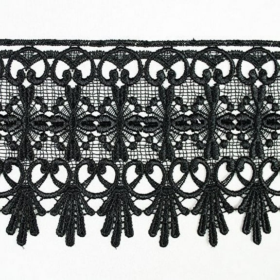 Altotux 4.75" Gold Coral Green Gray Eggplant Embroidered Venice Lace Trim By 15" (BLACK)