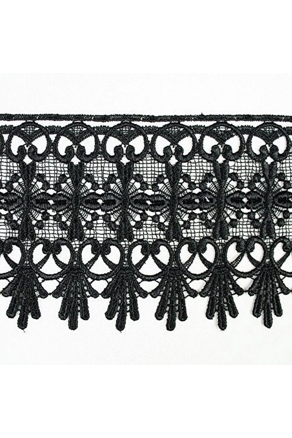 4.75" Gold Coral Green Gray Eggplant Embroidered Venice Lace Trim By 15" (BLACK)