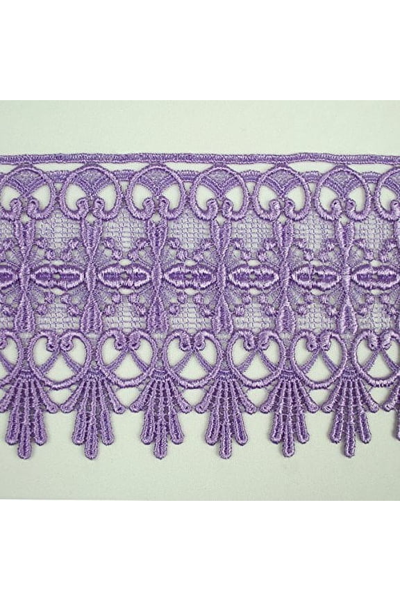4.75" Gold Coral Green Gray Eggplant Embroidered Venice Lace Trim By 15" (LILAC)