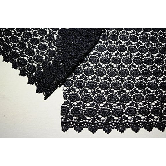 Altotux 42" Rose Venice Lace Fabric All Over Both side Scalloped Edge 9 color (Navy)