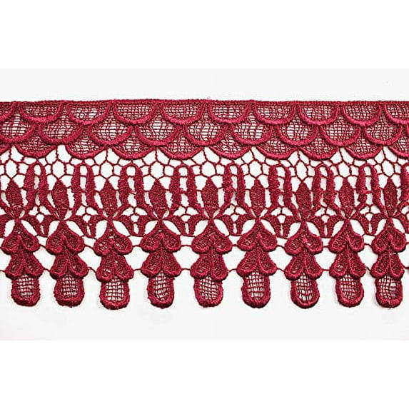 Altotux 5" 19 Colors of Embroidered Floral Scalloped Venice Lace Trim Victorian Guipure Sewing Supplies By Yard (Burgundy)