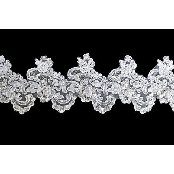 Altotux 5.25" White Corded Handsewn Beaded Sequins Embroidered Lace by Yard