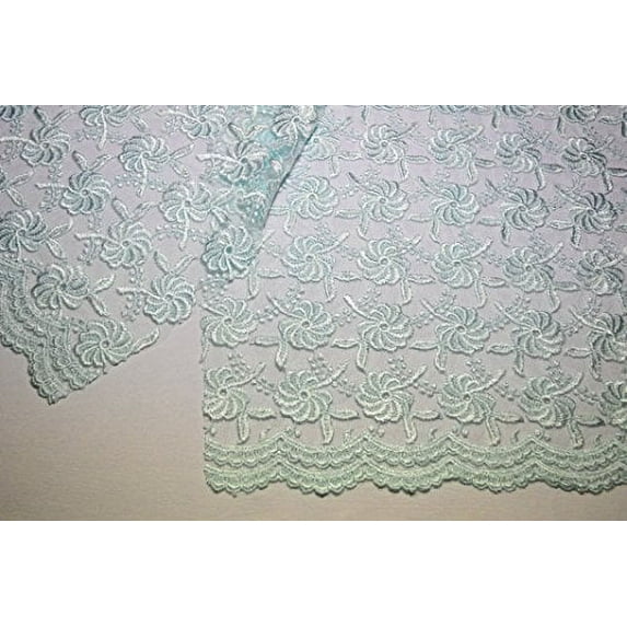 Altotux 51" Floral Tulle Embroidery Lace Net Fabric Double Scalloped 5 Colors (Light Blue)