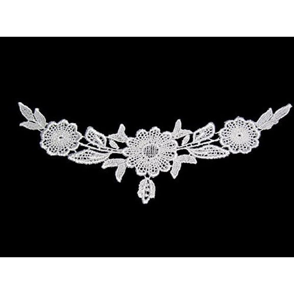 Altotux 6.5"x3.25" White Floral Venice Lace Bodice Patch Motif Applique By 2 Pcs
