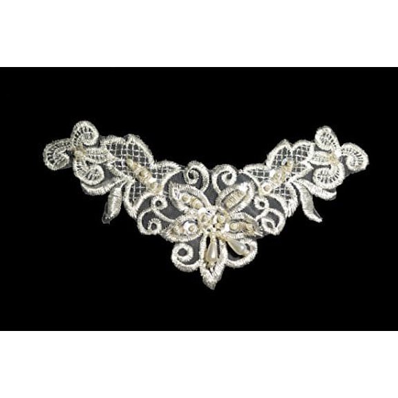 Altotux 6.5"x3" White Ivory Black Embroidered Beaded Bodice Motif by Piece (Ivory)