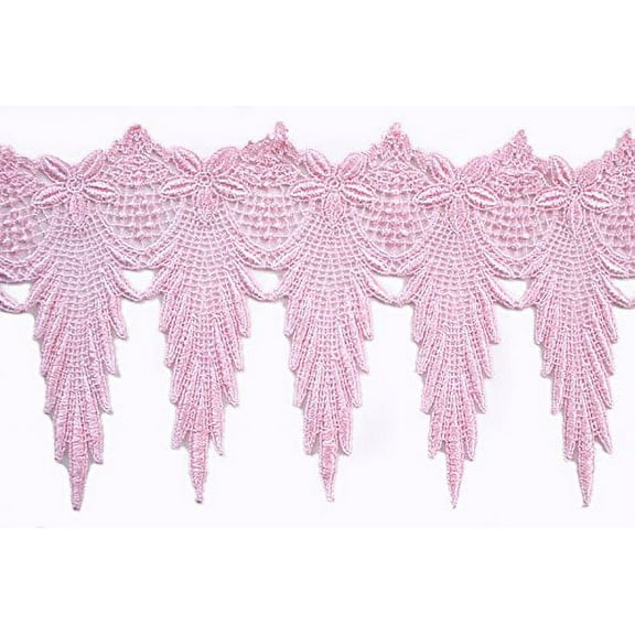 Altotux 6" Gold Orange Gray Eggplant Embroidered Venice Lace Trim By 15" (PINK)