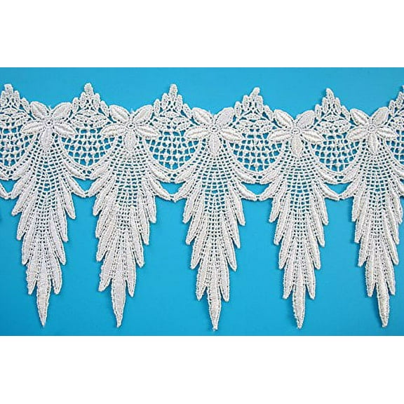 Altotux 6" Royal Blue Turquoise Navy Light Blue Lime Green White Ivory Black Embroidered Scalloped Venice Lace Trim Guipure Trimming By Yard (Ivory)