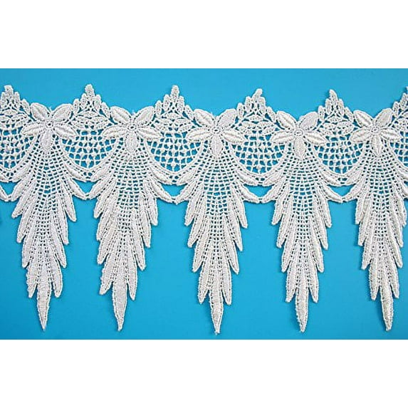 Altotux 6" Royal Blue Turquoise Navy Light Blue Lime Green White Ivory Black Embroidered Scalloped Venice Lace Trim Guipure Trimming By Yard (Ivory)