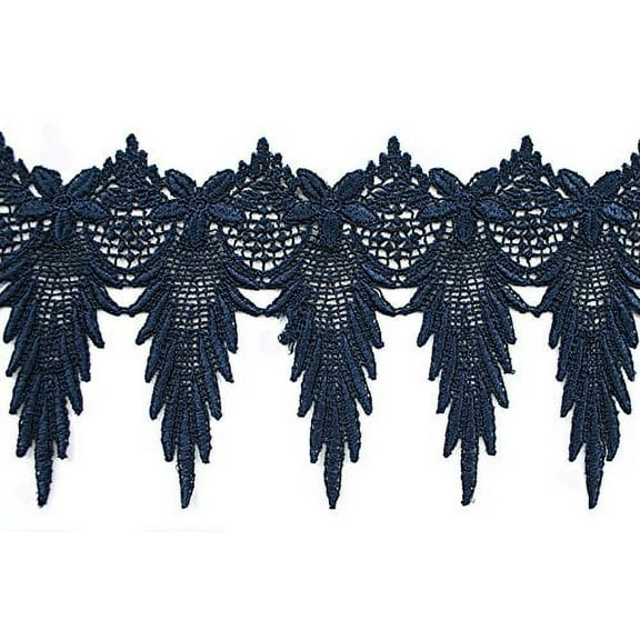 Altotux 6" Embroidered Scalloped Venice Lace Trim Guipure Trimming By Yard (Navy)
