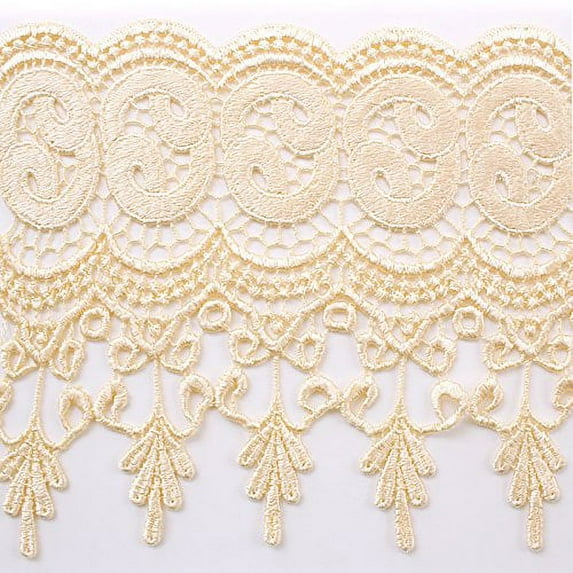 Altotux 7.5" Gold Pink Navy Red Olive Yellow Embroidered Venice Lace Trim By 15" (BUTTER)