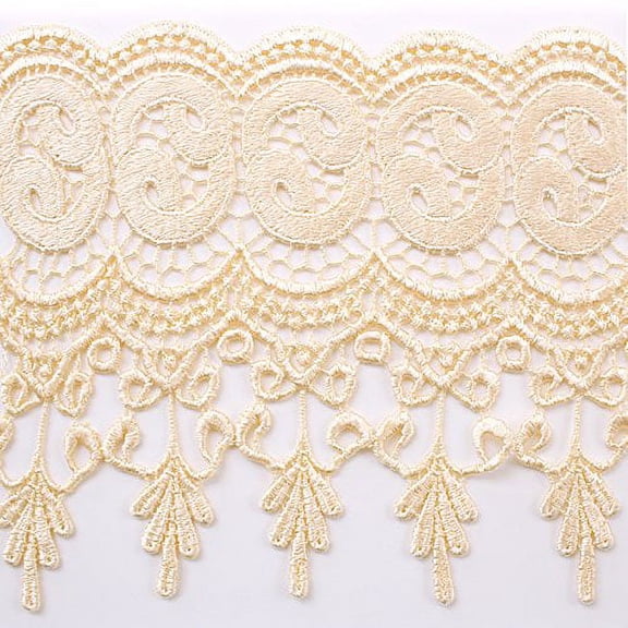 Altotux 7.5" Gold Pink Navy Red Olive Yellow Embroidered Venice Lace Trim By 15" (BUTTER)