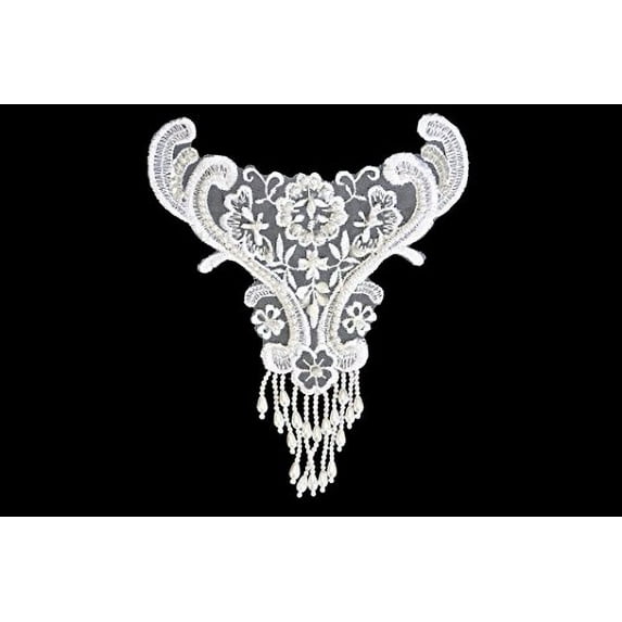 Altotux 7.5 x 6 inches White Bridal Beaded Embroidery Motif Applique by 2 Pieces