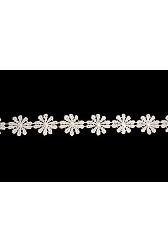 7/8 inches White Ivory Yellow Cuttable Venice Lace Daisy Flower By 3 Yards (Ivory)