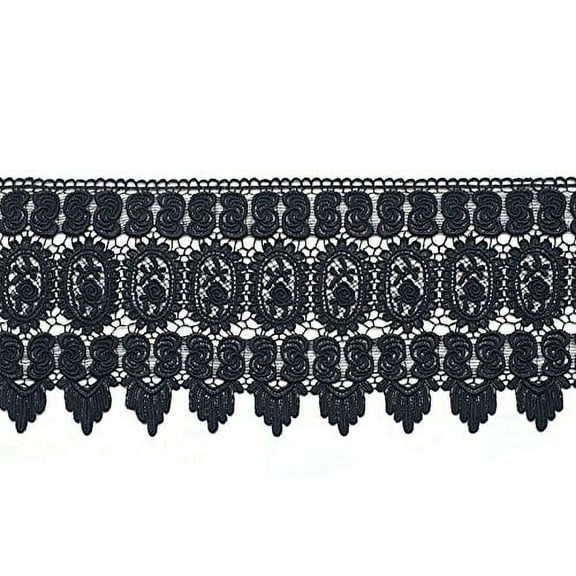 Altotux 8.5" Rayon Floral Venice Red Lilac Blue Orange Burgundy Lace Trim By Yard (Black)