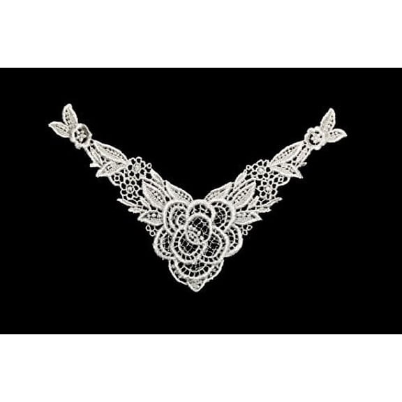 Altotux 8.5"x4.5" Ivory Floral Venice Lace Collar Patch Motif Applique by 2 Pcs