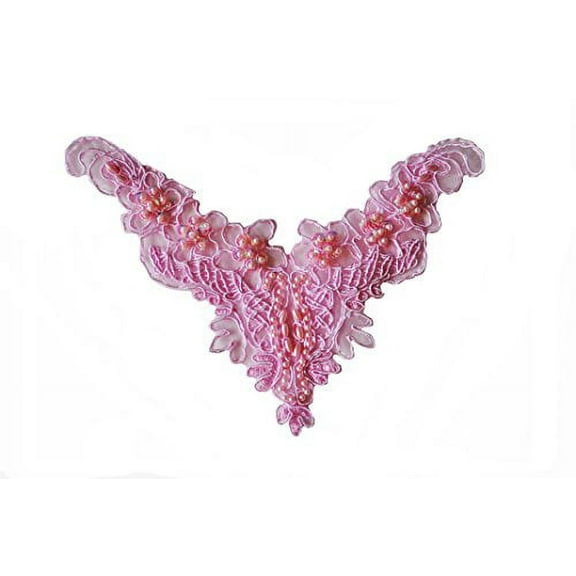 Altotux 8" x 5.5" Peach, Pink, White Bridal Beaded Embroidery Motif by Piece (Pink)