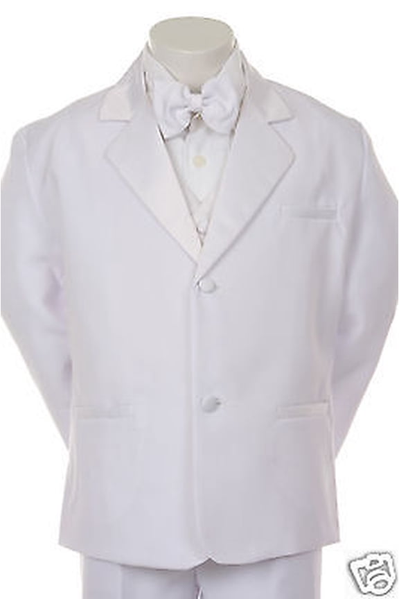 BOY WEDDING COMMUNION BAPTISM FORMAL TUXEDO SUIT WHITE S M L XL 2T-20