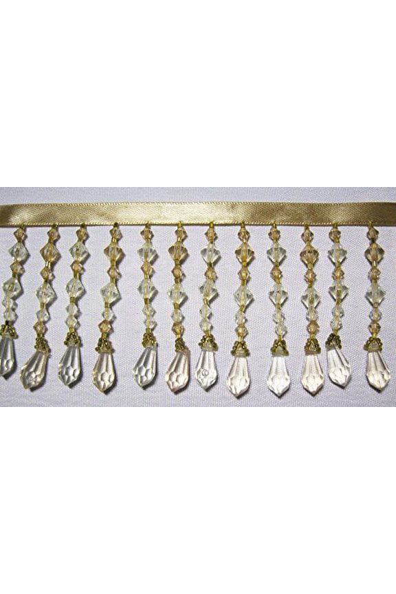 Beaded Fringe Trim 2-3/4" Taupe Acrylic Beads with 3/8" Ribbon By Yard
