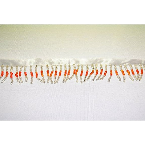 Altotux Beaded Trim 1-3/8" Clear Orange Glass Seed Beads Fringe with 3/8" Ribbon