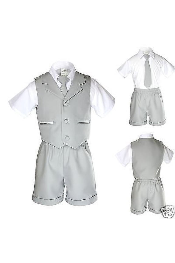 Boy Infant & Toddler Formal Eton Lt. Gray Vest Shorts Suit S M L XL 2T 3T 4T