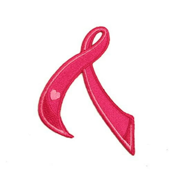 Altotux Pink Satin Self Adhesive Breast Cancer Awareness Ribbon with an Embroidered Heart Patch Applique Sticker Iron Sew On (Dark Pink)