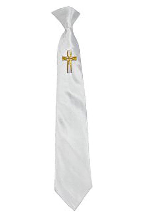 Red White Black Satin Clip-On Necktie Cross Baby Boy Suit Tuxedo Newborn (S (S-4T), White Tie and Gold Cross)