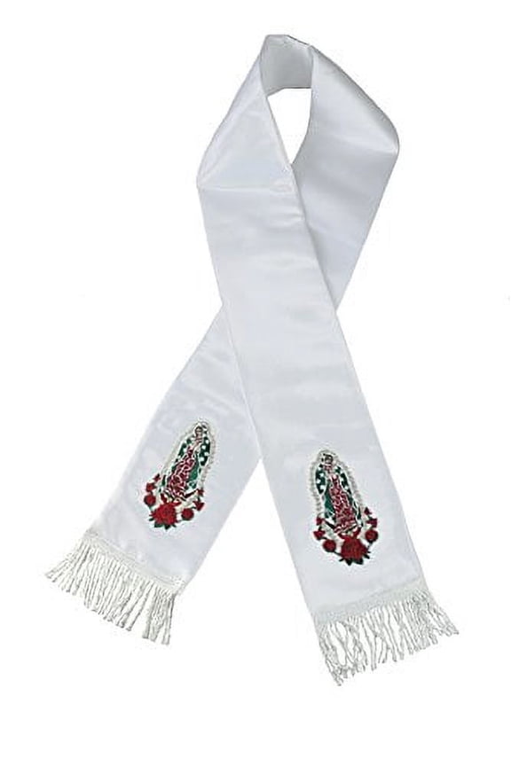 Satin Roses Embroidered Christening Stole Scarf Virgin Mary Guadalupe (S-XL, Without Words)