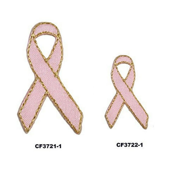 Altotux Self Adhesive Pink Breast Cancer Awareness Ribbon Satin Patch with Metallic Gold Thread Sticker Iron Sew On Applique