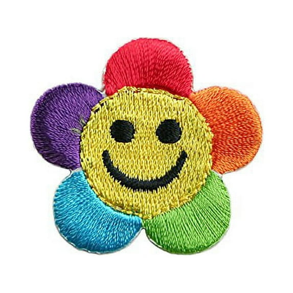 Altotux Smiley Happy Face Rainbow Daisy Self Adhesive Embroidered Applique Patch