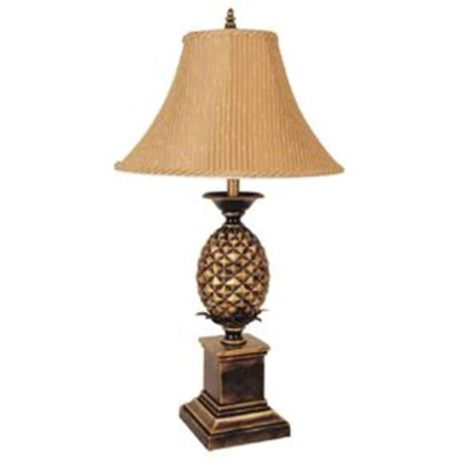 Antique Gold Pineapple Table Lamp with Beige Linen Shade