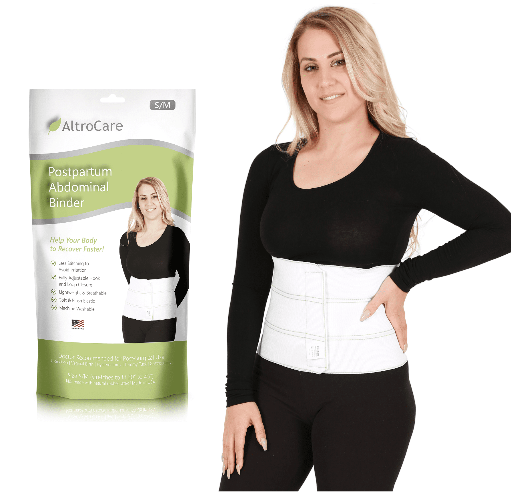 AltroCare 3 Panel, 9" high Postpartum Abdominal Binder, Stretches to