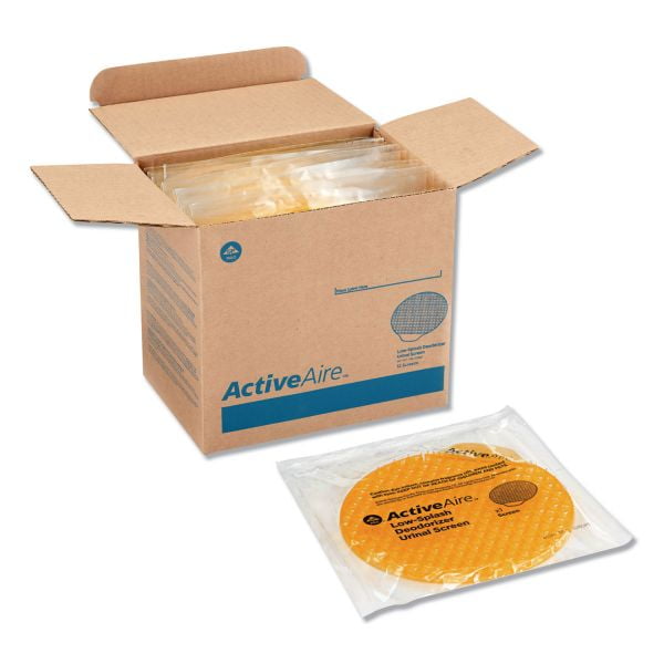 ActiveAire Deodorizer Urinal Screen with Side Tab, Sunscape Mango Scent, Orange, 12/Carton ActiveAire Deodorizer Urinal Screen with Side Tab, Sunscape Mango Scent, Orange, 12/Carton