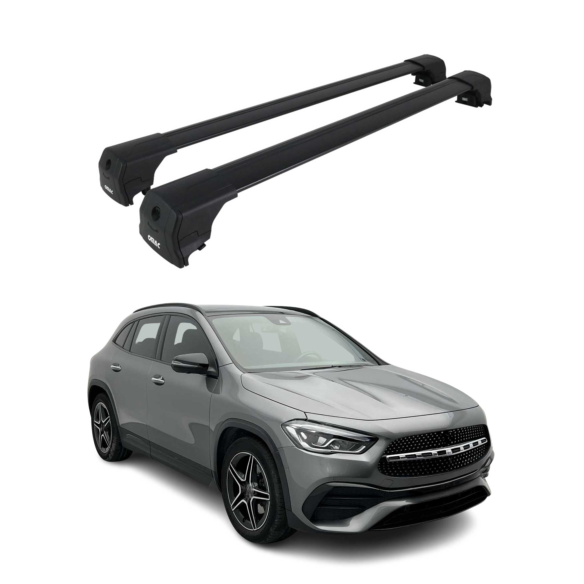 OMAC Aluminum Roof Rack Cross Bars For Mercedes GLA Class H247 (2020-2024) – Gray, Fits Factory Roof Rails