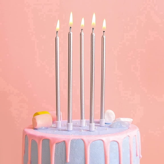 AluAbi Birthday Candles Metallic Silver 24 Count