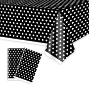 AluAbi Black White Polka Dot Plastic Tablecloth 108x54, Waterproof Cover for Party Wedding Halloween