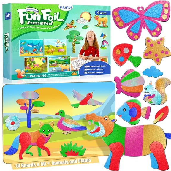 AluAbi Fun Foil Press & Peel Animal Foil Foam Art Activity Kit