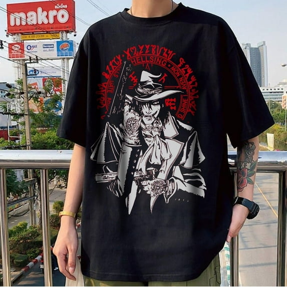 Alucard Dracula T-shirt, Hellsing Manga Anime Shirt,Icy Grey color,size XL