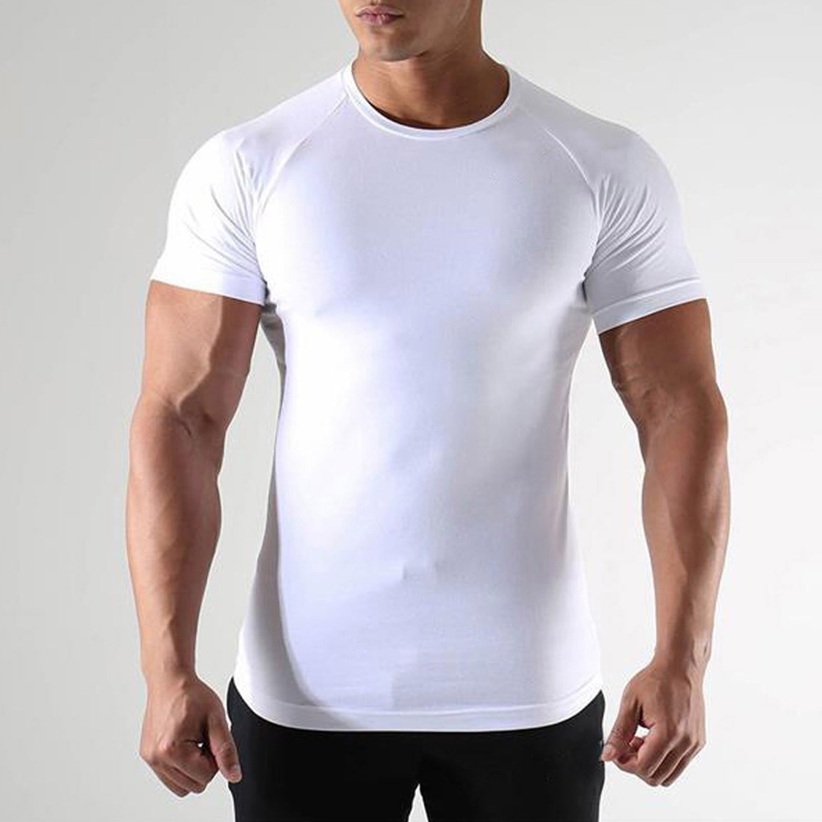 Alueeu Men Casual Muscle Round Neck Tank Top Body Shaper Solid T Shirt ...